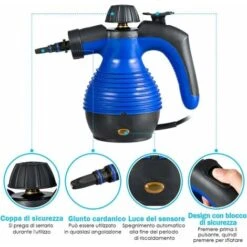 Pulitore Vapore 350 Ml, Pulitore A Vapore Portatile Multiuso 3 Bar, Con 9 Accessori (Blu) -Assistenza Domiciliare 26693437 4