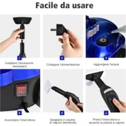 COSTWAY 2000W Pulitore A Vapore Con 19 Accessori E Serbatoio Da 1,5L, Vaporetto Per Tappeti, Per Pulizie Profonde Pavimenti Finestre E Macchine (Blu) -Assistenza Domiciliare 35906943 3