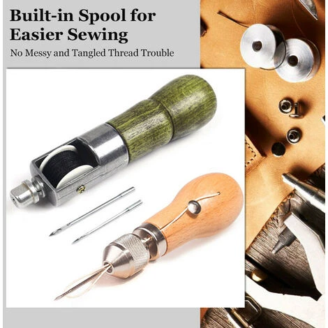 Strumento Per Cucire In Pelle Cucitrice A Mano Punteruolo Per Cucire Riparazione Per Tappezzeria Strumento Per Cucire Con 1 Filo Di Cera 2 Aghi Per Tessuto In Pelle (marrone) 7 Strumento Per Cucire In Pelle Cucitrice A Mano Punteruolo Per Cucire Riparazione Per Tappezzeria Strumento Per Cucire Con 1 Filo Di Cera 2 Aghi Per Tessuto In Pelle (marrone) - immagine 5