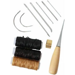 12 Pezzi Kit Di Strumenti Per Artigianato In Pelle, Aghi Da Cucito, Filo Cerato, Cordoncino, Punteruolo, Ditale Per Cucire, Riparazione In Pelle Fai Da Te (12 Pezzi)