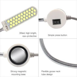 AC110-245V 2W 30LED Lampada Della Luce Della Macchina Da Cucire Magnetico Base Fissa Tubo Flessibile Flessibile Collo D'oca Design Per I Lavori Domestici Lavori Domestici Faccende -Assistenza Domiciliare 93429298 3