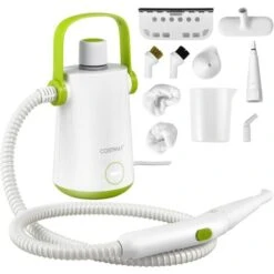 COSTWAY 1000W Pulitore A Vapore Multiuso, Macchina A Vapore Portatile Con 10 Accessori Serbatoio Da 300 Ml, Pulizia A Vapore Con Tubo Flessibile Per Cucina Bagno Finestre (Verde)