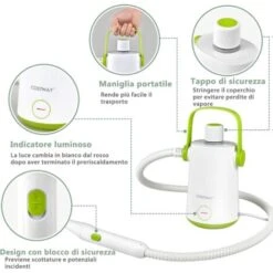 COSTWAY 1000W Pulitore A Vapore Multiuso, Macchina A Vapore Portatile Con 10 Accessori Serbatoio Da 300 Ml, Pulizia A Vapore Con Tubo Flessibile Per Cucina Bagno Finestre (Verde) 9 COSTWAY 1000W Pulitore A Vapore Multiuso, Macchina A Vapore Portatile Con 10 Accessori Serbatoio Da 300 Ml, Pulizia A Vapore Con Tubo Flessibile Per Cucina Bagno Finestre (Verde) -Assistenza Domiciliare 96369147 3